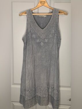 Raya Sun Blue Embroidered Tank Dress, Women's Size XL